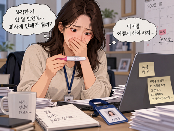 육아휴직에서 복직한 지 한 달 반 만에 계획에 없던 임신 사실을 알게 돼 낙태를 고민한다는 여성의 사연이 알려졌다. 그림은 기사 이해를 돕기 위한 인공지능(AI) 이미지. [그림=챗GPT]