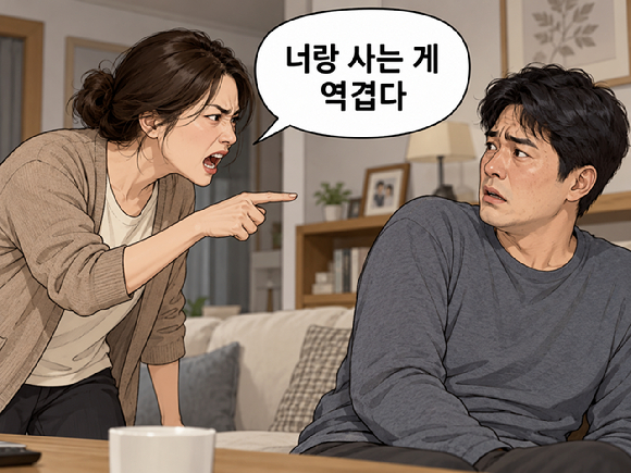 결혼 4년 내내 모욕과 폭언, 욕설이 일상처럼 반복된 아내와 이혼을 고민하는 남편의 사연이 알려졌다. 그림은 기사 이해를 돕기 위해 인공지능(AI)으로 생성한 이미지. [그림=챗GPT]